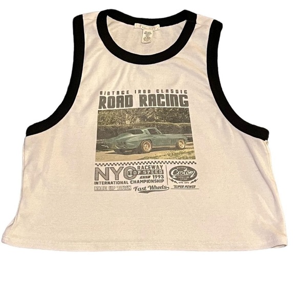 Vintage 1980s Road Racing white and black tank top #vintage #80s #CropTop - Picture 1 of 6